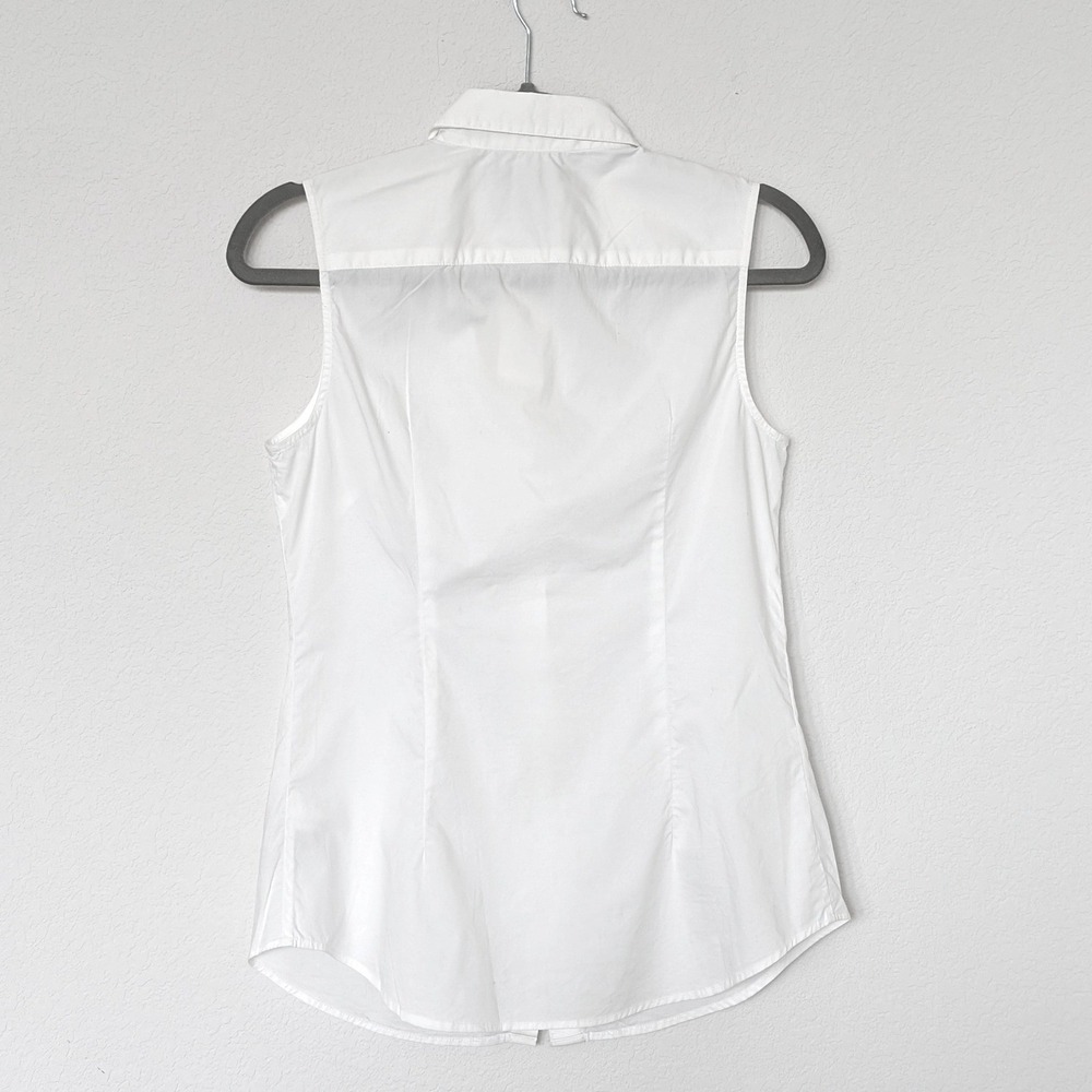 Banana Republic Riley Shirt Blouse Womens 4 White Sleeveless Crochet Lace Fringe - Picture 6 of 7